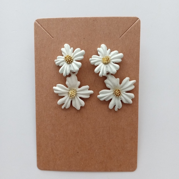 Fashion Jewelry Double Flower Dangle Earrings - Picture 1 of 4